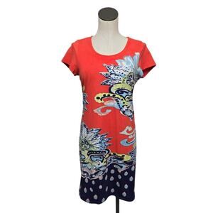 Krimson Klover‎ Women’s Size Small Red Floral Jersey Knit Dress *Small Hole*